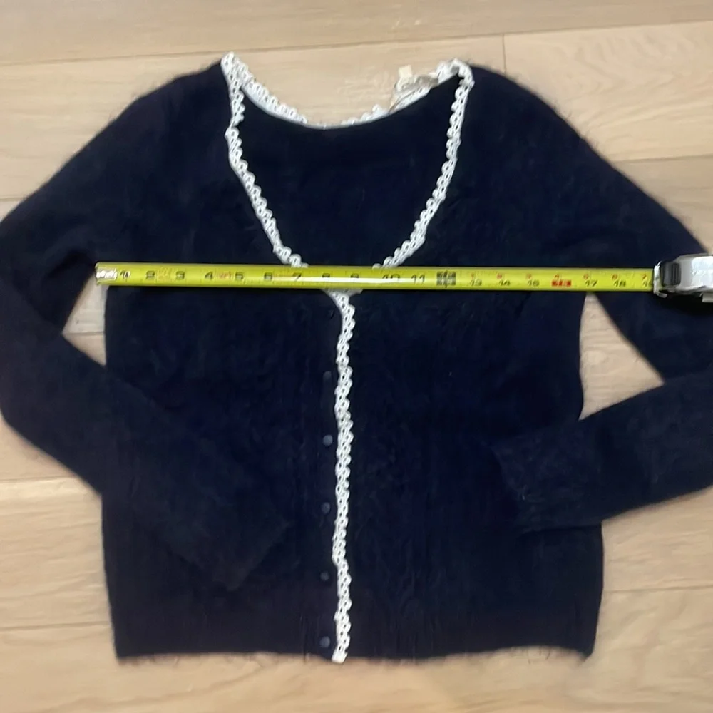 Sezane Navy and White Lace long Sleeve Sweater - Picture 6 of 8